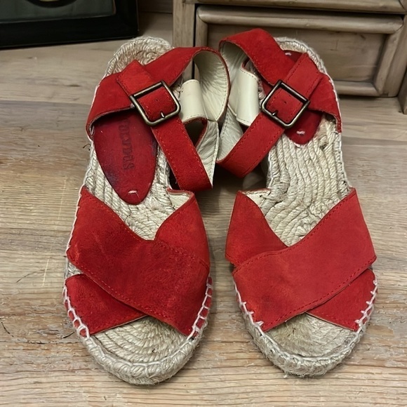 Soludos Sandals Espadrilles Wedge Red Suede Size 9 - Picture 2 of 9